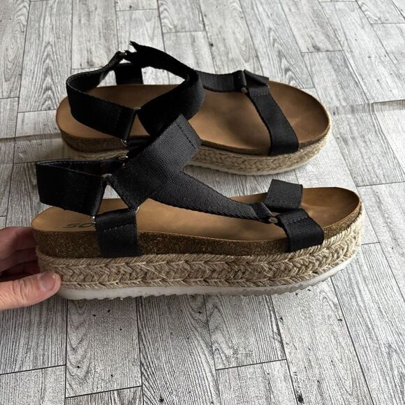 Soda Desoto Platform Women’s Sz 8.5 M Black 2" Flatform Espadrille Black Sandals - Picture 1 of 9